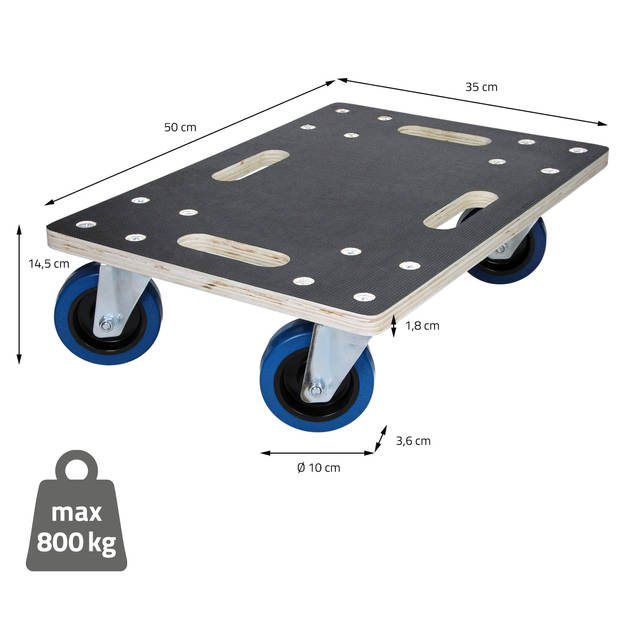 Transportrol 35 x 50 cm met rubberen rollen