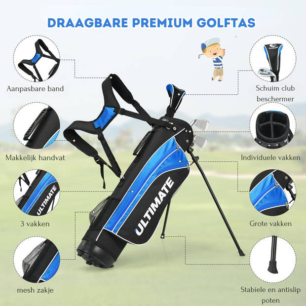 Costway Junior 5-Delige Golfclub Set Inclusief tas en Golfclubs - Voor Kinderen In De Leeftijd Van 8-10 Blauw