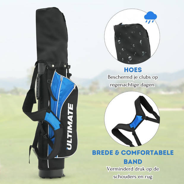 Costway Junior 5-Delige Golfclub Set Inclusief tas en Golfclubs - Voor Kinderen In De Leeftijd Van 8-10 Blauw