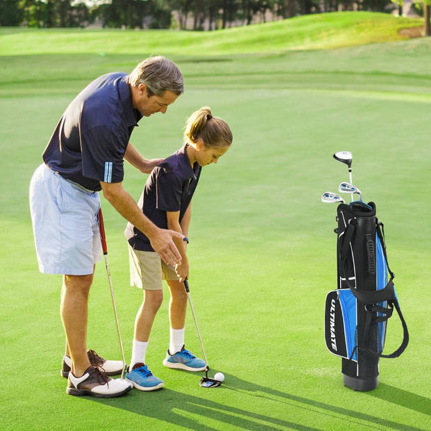 Costway Junior 5-Delige Golfclub Set Inclusief tas en Golfclubs - Voor Kinderen In De Leeftijd Van 8-10 Blauw