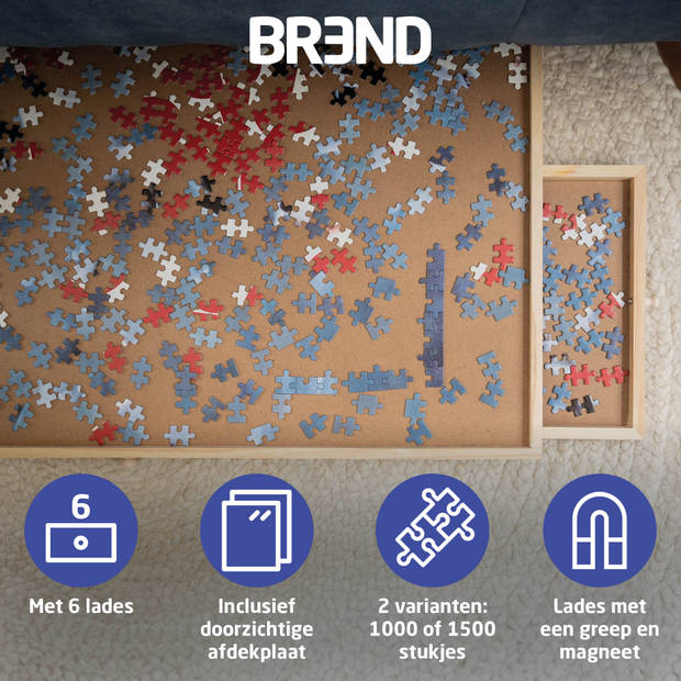 BREND BR-2217 Puzzelplaat met 6 Lades – Puzzelplank / Puzzeltafel voor 1500 Stukjes - Inclusief Afdekplaat