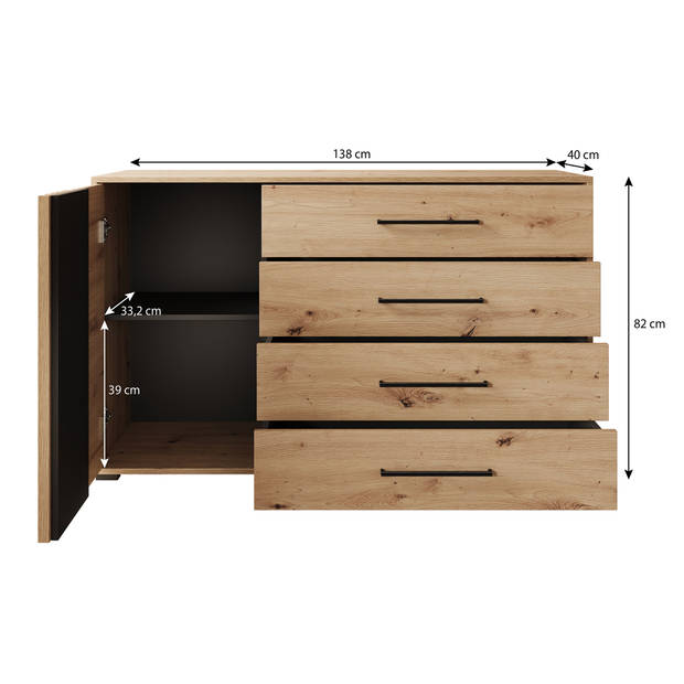 Meubella Dressoir Adyson - Eiken - 138 cm