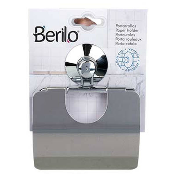 Berilo Toiletrol houder voor de wand - RVS - 13 cm - zilver - voor 1 rol - met ophang zuignap - Toiletrolhouders