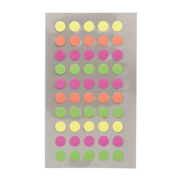 Hobby stickers - 200x stuks - D8 mm - neon gekleurde ronde stickers - Kantoor stickers - Scrapbook - Stickers