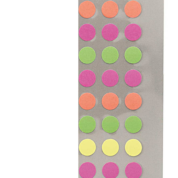 Hobby stickers - 200x stuks - D8 mm - neon gekleurde ronde stickers - Kantoor stickers - Scrapbook - Stickers