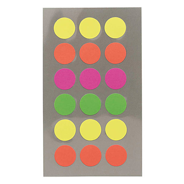 Hobby stickers - 72x stuks - D15 mm - neon kleuren ronde stickers - Kantoor stickers - Scrapbook - Stickers