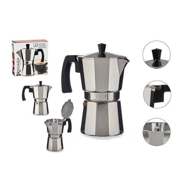 Kinvara Percolator Italiaans koffiezetapparaat - Aluminium - zilver - 150 ml - Koffiezetter - Percolators