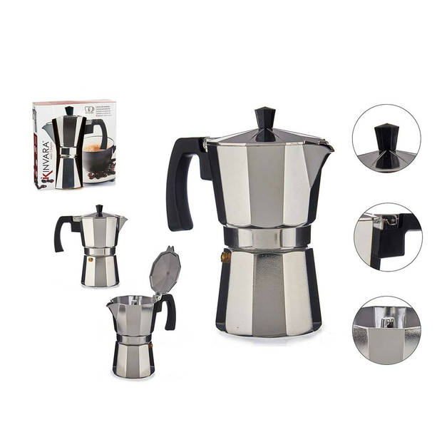 Kinvara Percolator Italiaans koffiezetter - Aluminium - zilver - 300 ml - Koffiezetter - Percolators