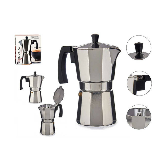 Kinvara Percolator Italiaans koffiezetter - Aluminium - zilver - 450 ml - Koffiezetter - Percolators