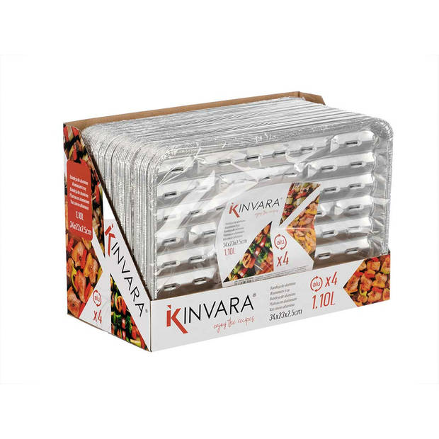 Kinvara BBQ/barbecue rooster grill - aluminium trays - 4x - open structuur - 34 x 23 cm - barbecueroosters