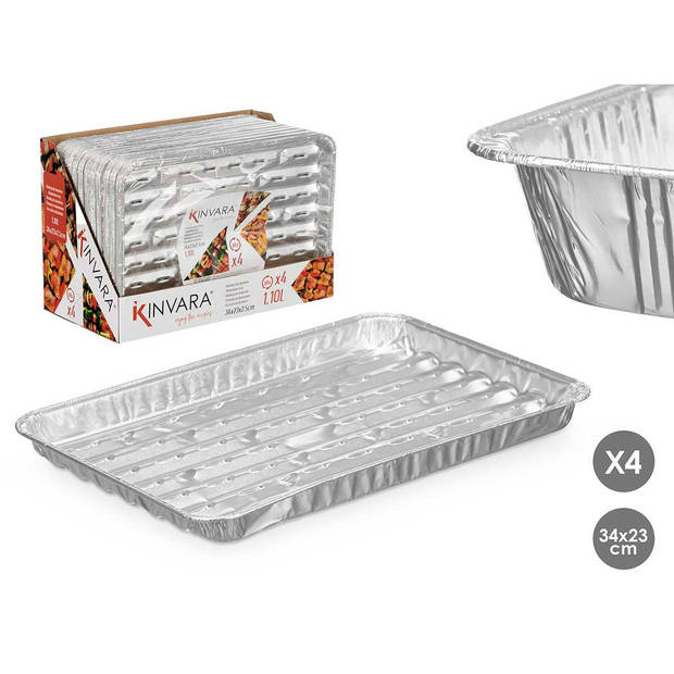 Kinvara BBQ/barbecue rooster grill - aluminium trays - 4x - open structuur - 34 x 23 cm - barbecueroosters