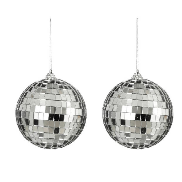 House of Seasons disco kerstballen - 2x - zilver - 10 cm - foam - Kerstbal