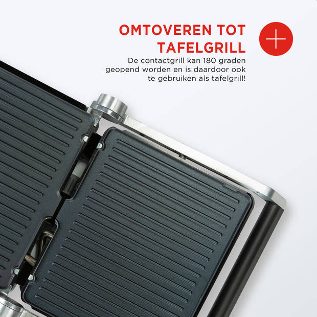 Bourgini - Contactgrill PURE - Paninigrill en Tosti ijzer PFAS en BPA vrij - Grillapparaat - RVS