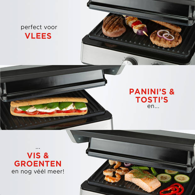 Bourgini - Contactgrill PURE - Paninigrill en Tosti ijzer PFAS en BPA vrij - Grillapparaat - RVS