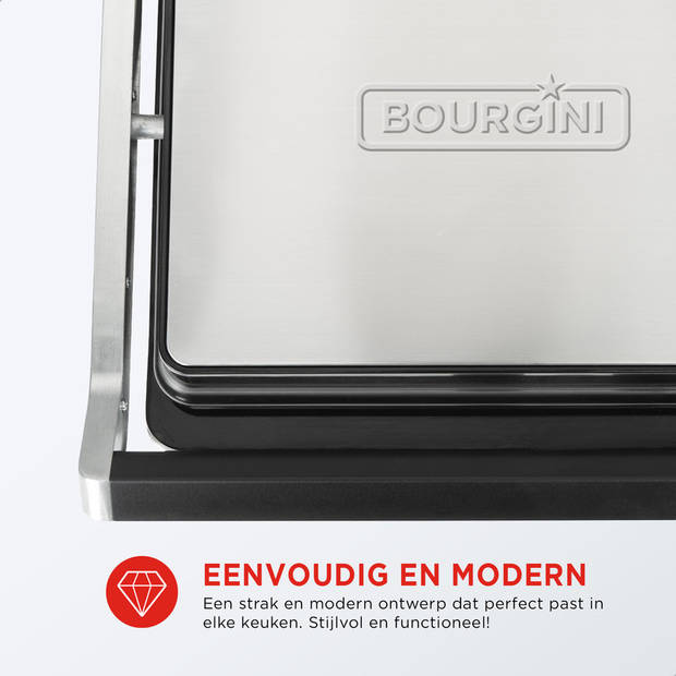 Bourgini - Contactgrill PURE - Paninigrill en Tosti ijzer PFAS en BPA vrij - Grillapparaat - RVS