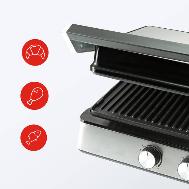 Bourgini - Contactgrill PURE - Paninigrill en Tosti ijzer PFAS en BPA vrij - Grillapparaat - RVS