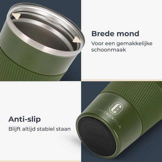 Castagnola Thermosbeker - Koffiebeker To Go - Travel Mug voor Koffie en Thee - Theebeker - 380 ML - RVS - Groen