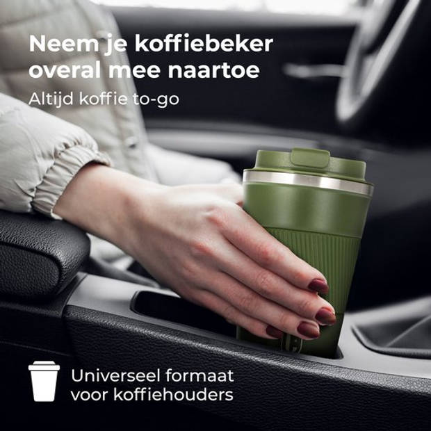 Castagnola Thermosbeker - Koffiebeker To Go - Travel Mug voor Koffie en Thee - Theebeker - 380 ML - RVS - Groen