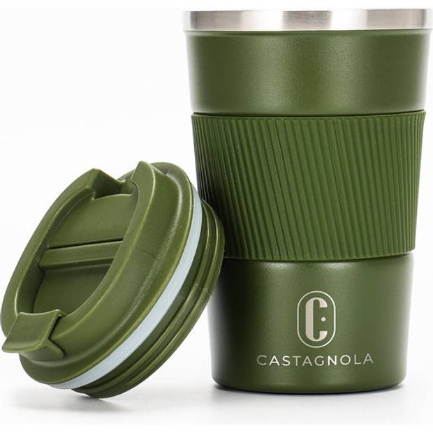 Castagnola Thermosbeker - Koffiebeker To Go - Travel Mug voor Koffie en Thee - Theebeker - 380 ML - RVS - Groen