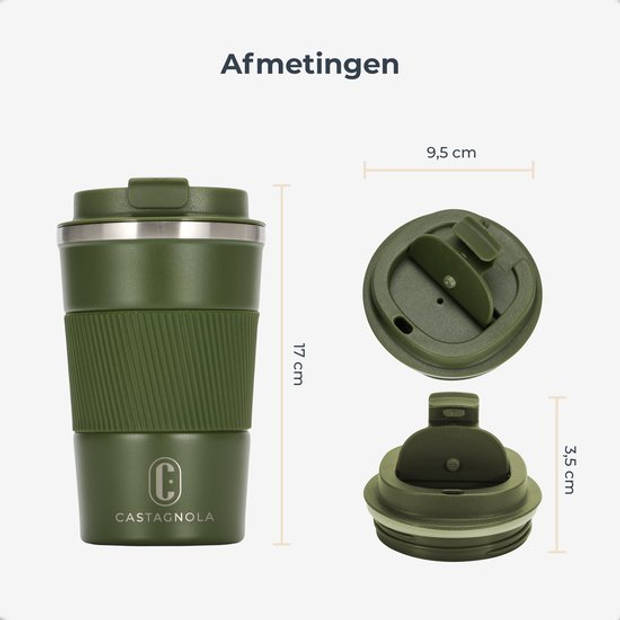 Castagnola Thermosbeker - Koffiebeker To Go - Travel Mug voor Koffie en Thee - Theebeker - 380 ML - RVS - Groen