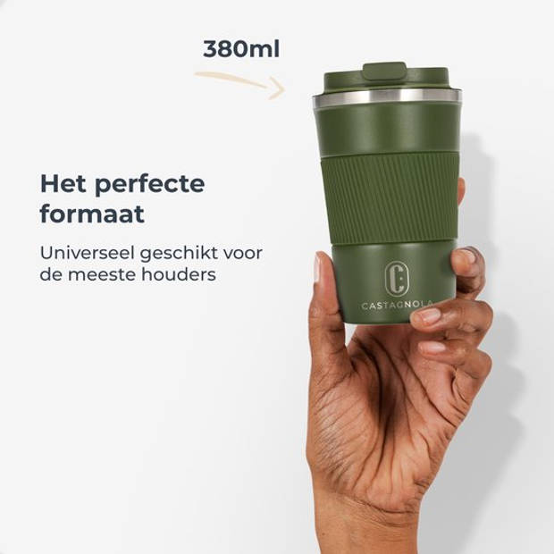 Castagnola Thermosbeker - Koffiebeker To Go - Travel Mug voor Koffie en Thee - Theebeker - 380 ML - RVS - Groen