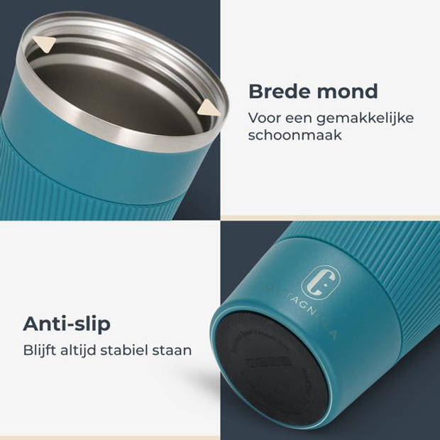 Castagnola Thermosbeker - Koffiebeker To Go - Travel Mug voor Koffie en Thee - Theebeker - 380 ML - RVS - Blauw