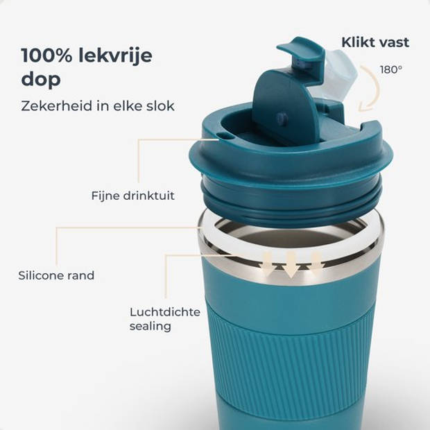 Castagnola Thermosbeker - Koffiebeker To Go - Travel Mug voor Koffie en Thee - Theebeker - 380 ML - RVS - Blauw