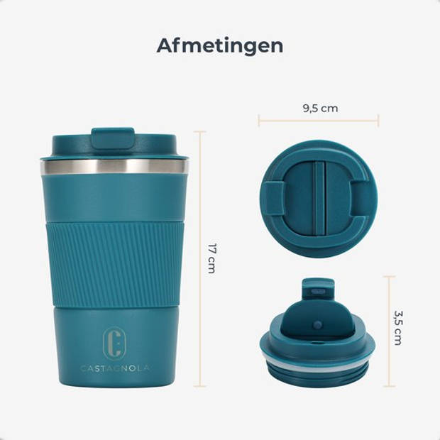 Castagnola Thermosbeker - Koffiebeker To Go - Travel Mug voor Koffie en Thee - Theebeker - 380 ML - RVS - Blauw