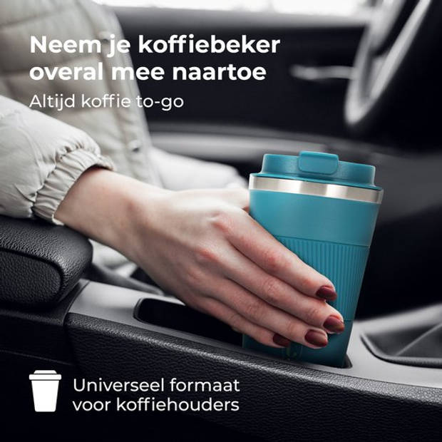 Castagnola Thermosbeker - Koffiebeker To Go - Travel Mug voor Koffie en Thee - Theebeker - 380 ML - RVS - Blauw