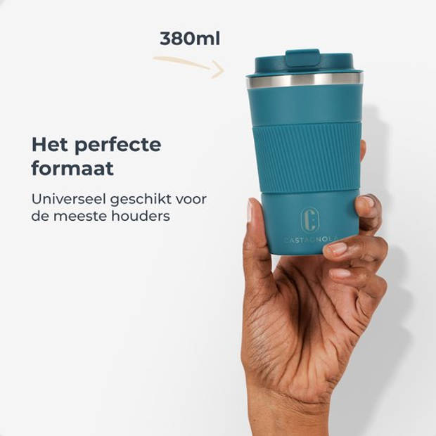 Castagnola Thermosbeker - Koffiebeker To Go - Travel Mug voor Koffie en Thee - Theebeker - 380 ML - RVS - Blauw