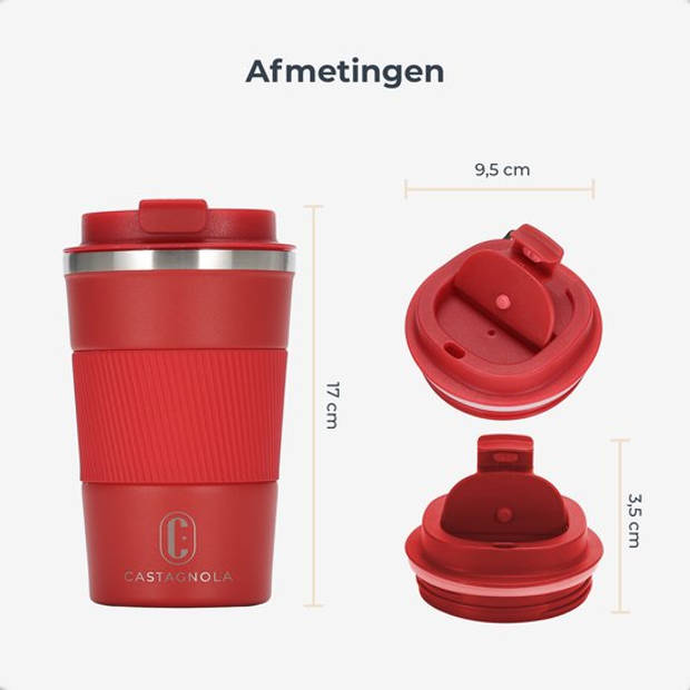 Castagnola Thermosbeker - Koffiebeker To Go - Travel Mug voor Koffie en Thee - Theebeker - 380 ML - RVS - Rood