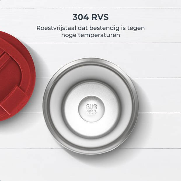 Castagnola Thermosbeker - Koffiebeker To Go - Travel Mug voor Koffie en Thee - Theebeker - 380 ML - RVS - Rood