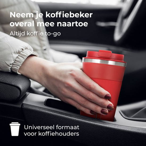 Castagnola Thermosbeker - Koffiebeker To Go - Travel Mug voor Koffie en Thee - Theebeker - 380 ML - RVS - Rood