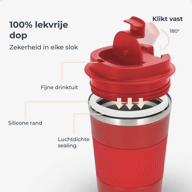 Castagnola Thermosbeker - Koffiebeker To Go - Travel Mug voor Koffie en Thee - Theebeker - 380 ML - RVS - Rood