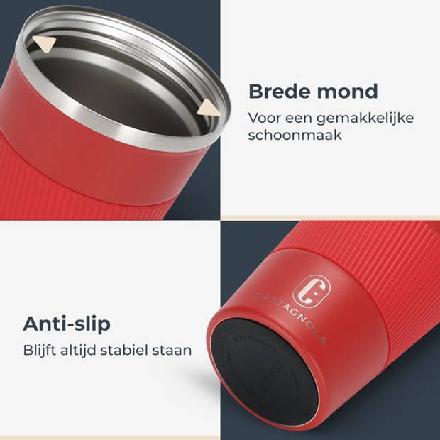 Castagnola Thermosbeker - Koffiebeker To Go - Travel Mug voor Koffie en Thee - Theebeker - 380 ML - RVS - Rood