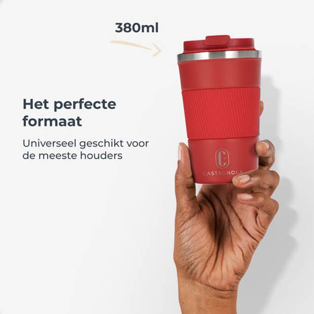 Castagnola Thermosbeker - Koffiebeker To Go - Travel Mug voor Koffie en Thee - Theebeker - 380 ML - RVS - Rood