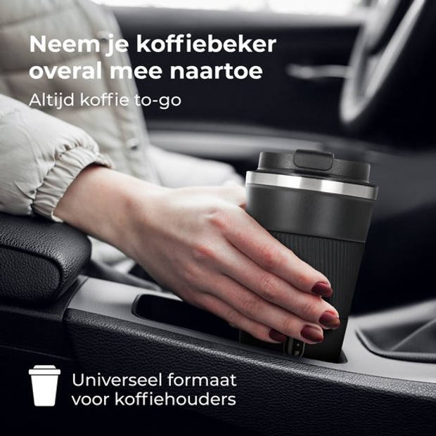 Castagnola Thermosbeker - Koffiebeker To Go - Travel Mug voor Koffie en Thee - Theebeker - 380 ML - RVS - Zwart