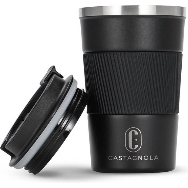 Castagnola Thermosbeker - Koffiebeker To Go - Travel Mug voor Koffie en Thee - Theebeker - 380 ML - RVS - Zwart