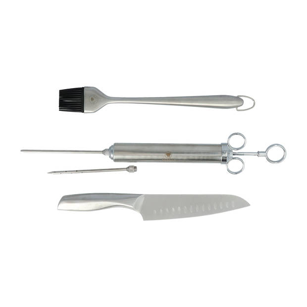 RVS BBQ-set met Marinadeinjector, Santoku Mes en Kookkwast