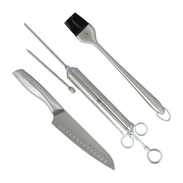 RVS BBQ-set met Marinadeinjector, Santoku Mes en Kookkwast