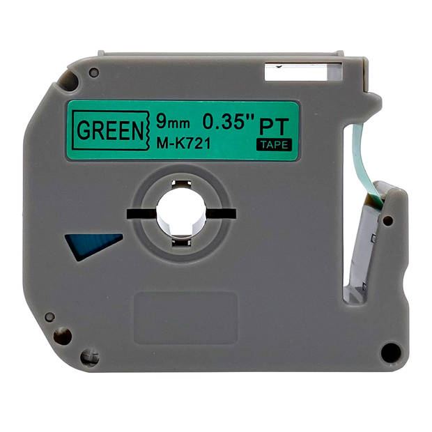 DULA Brother Compatible label tape- M-K721 - 1 cassette - Brother P-Touch - Zwart op groen - 9mm x 8m