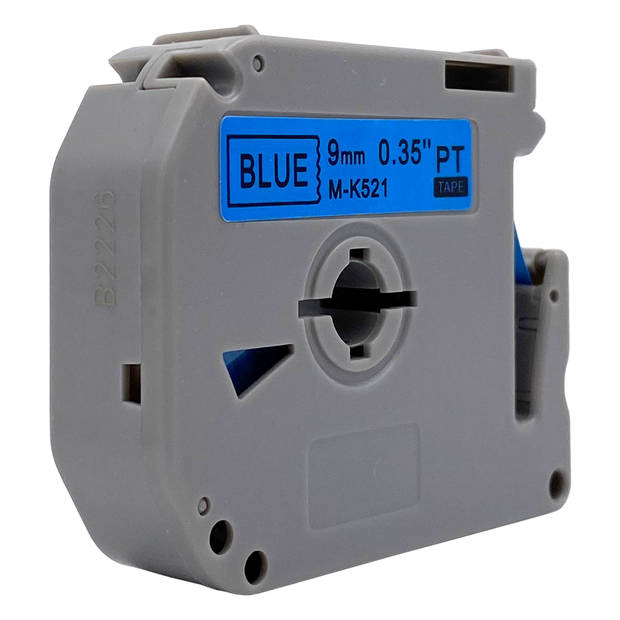 DULA label tape - Compatible met Brother P-Touch M-K521 - 1 stuk - Zwart op blauw - 9mm x 8m