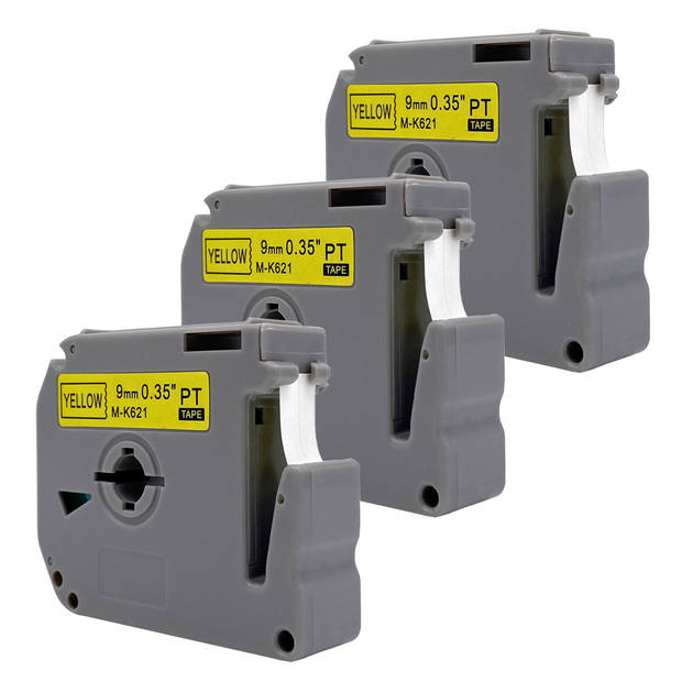 DULA label tape - Compatible met Brother P-Touch M-K621 - 3 stuks - Zwart op geel - 9mm x 8m