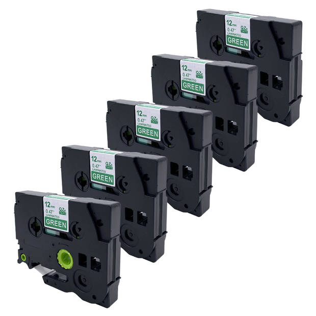 DULA label tape - Compatible met Brother P-Touch Tze-735 - 5 stuks - Wit op groen - 12mm x 8m