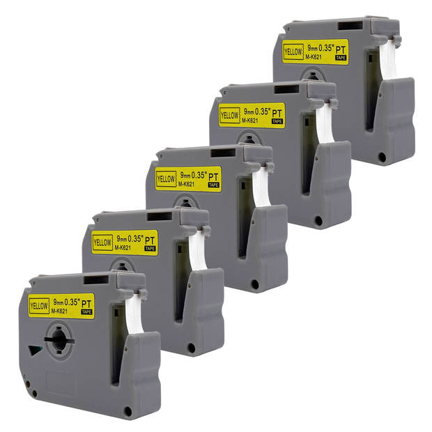 DULA label tape - Compatible met Brother P-Touch M-K621 - 5 stuks - Zwart op geel - 9mm x 8m