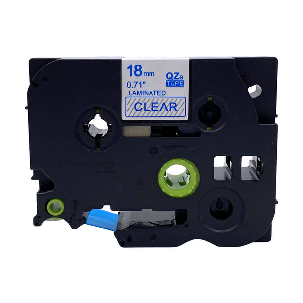 DULA label tape - Compatible met Brother P-Touch Tze-143 - 1 stuk - Blauw op transparant - 18mm x 8m