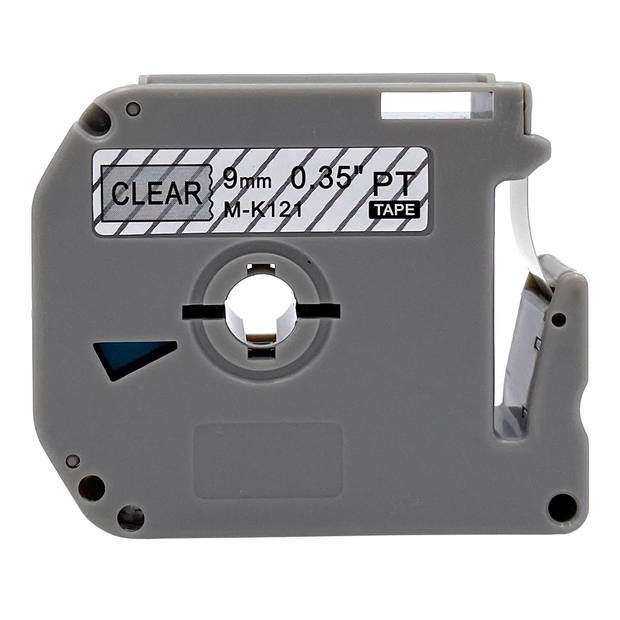 DULA label tape - Compatible met Brother P-Touch M-K121 - 1 stuk - Zwart op transparant - 9mm x 8m