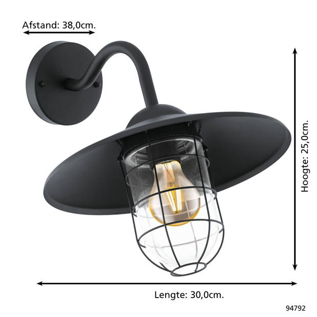 EGLO Melgoa Wandlamp Buiten - E27 - 30 cm - Zwart