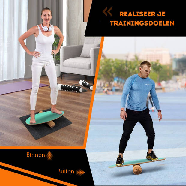 Costway Balance Board Houten Balans Trainer Trickboard - Incl. Kurkrol En Viltmat - Maximale Draaggewicht 227kg