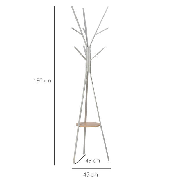 Kapstok - Kapstok Staand - 8 haken - Met schap - Metaal - Grijs - 180 x 45 x 45 cm